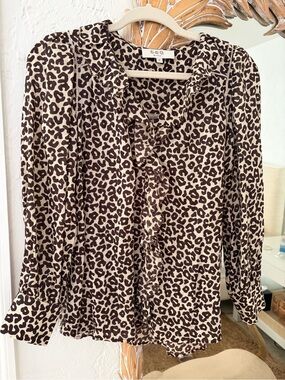 Sea New York Beige and Black Leopard Print Button-Down Shirt